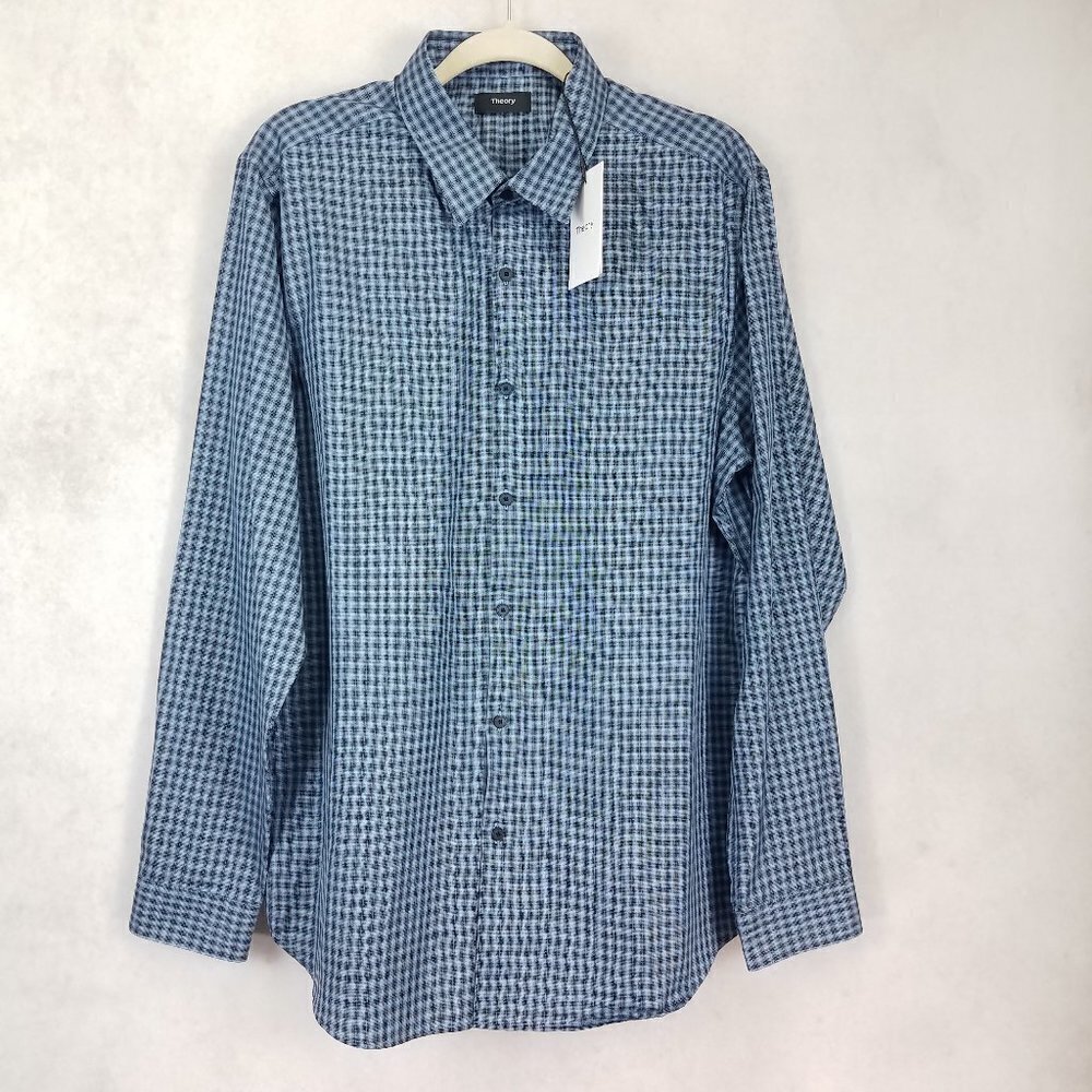 NEW Theory Men's XL Irving Long Sleeve Button Down Casual Shirt in Harbor Check